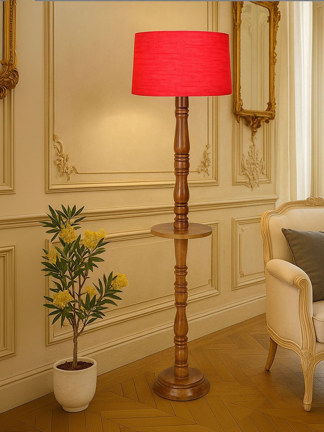 Glowhere Knot Red & Brown Textured Wood Cylinderical Shape Floor Lamp-picture-7