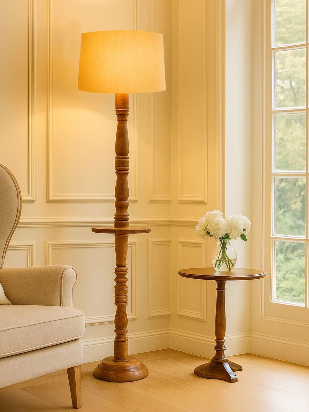Glowhere Knot Yellow & Brown Textured Wood Cylinderical Shape Floor Lamp-picture-11