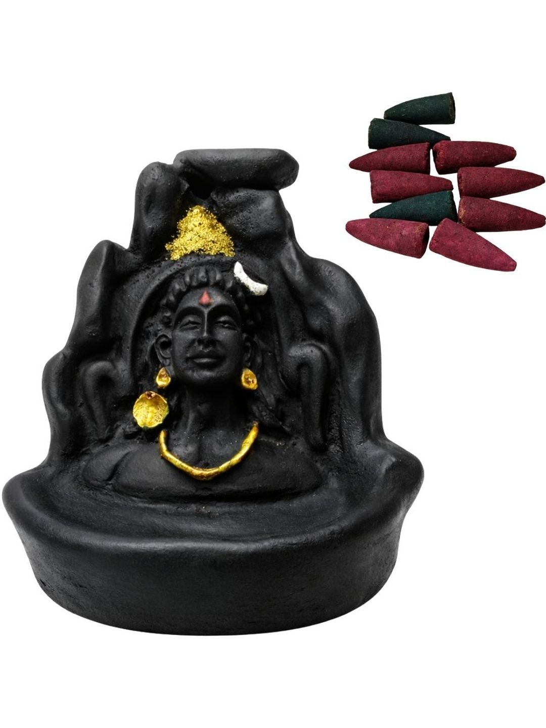 Tiny Shiny Black & yellow Textured Lord Shiva Adiyogi Smoke Fountain
