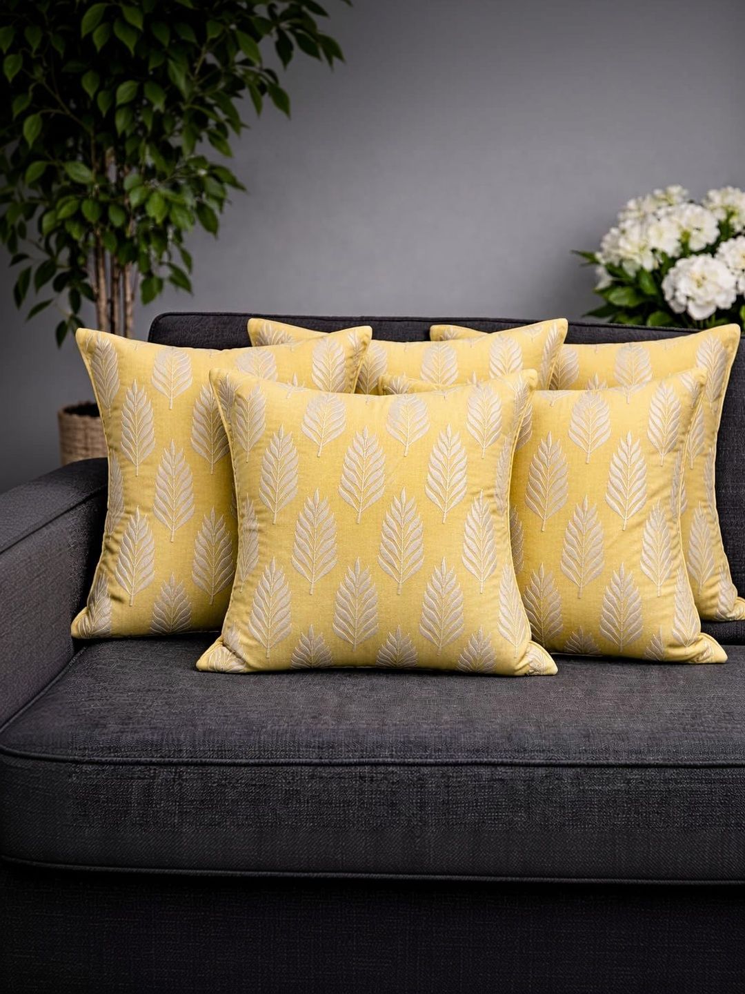 ZENSHA DECOR Yellow Set of 5 Square Cushion Covers-picture-23