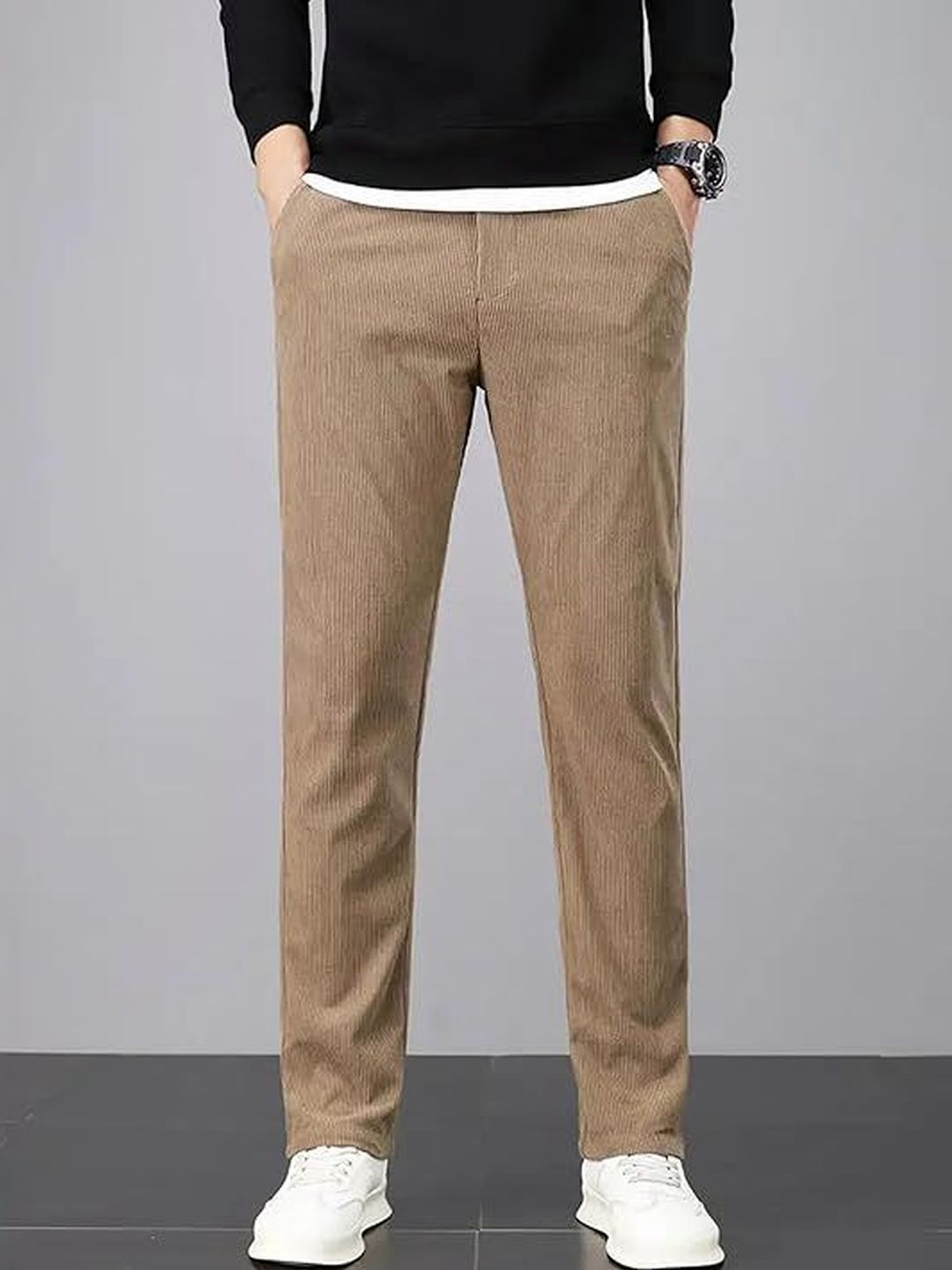 R.Code by The Roadster Life Co. Men Textured High-Rise Trousers-picture-11