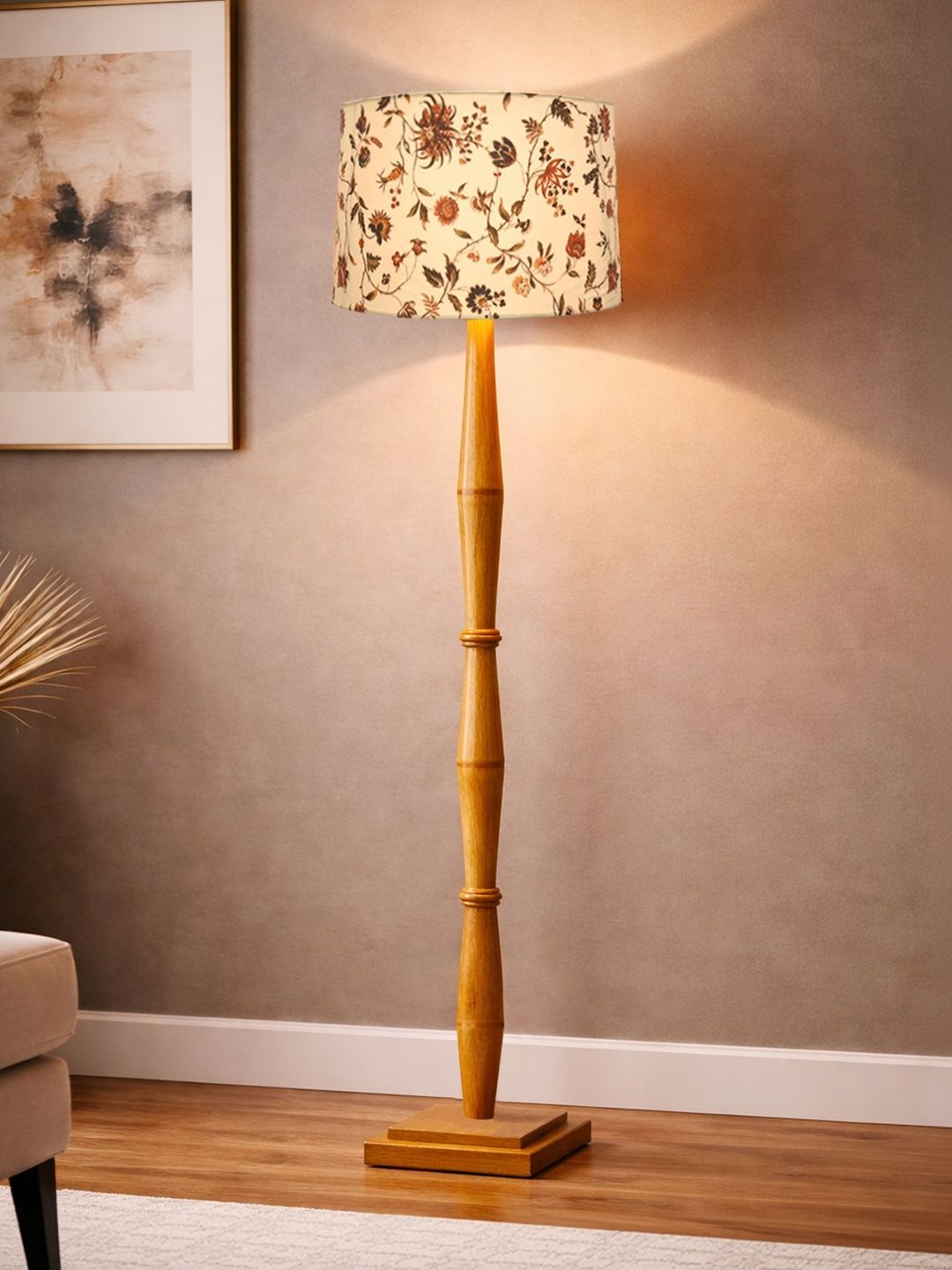 Glowhere White & Brown Printed Wooden Cylinder Floor Lamps-image-23