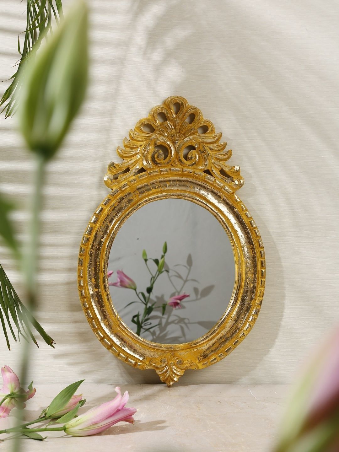 Revive Home Yellow Wood Makeup Table Top Mirror-image-1