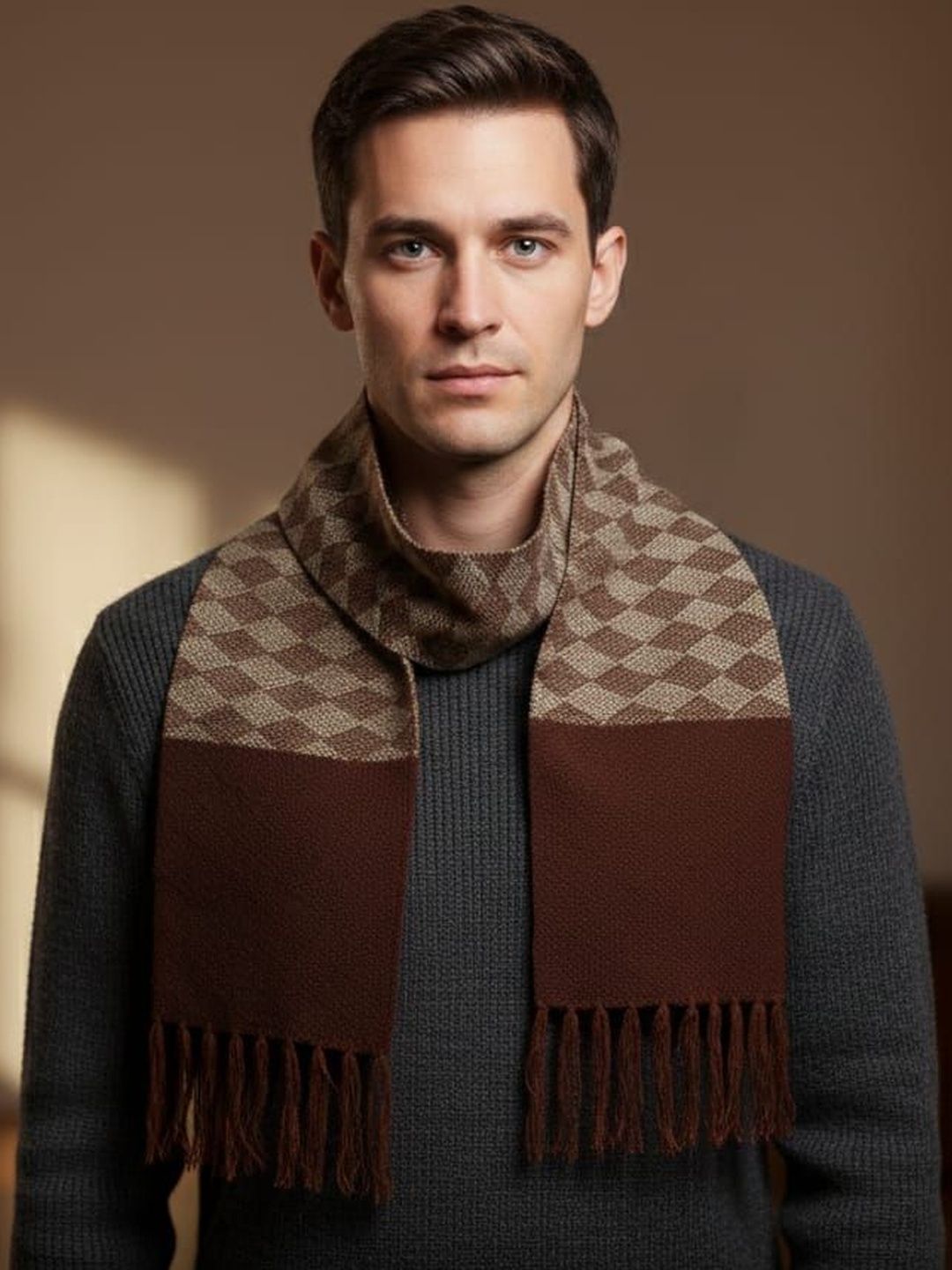 YAQR Men Checked Merino Wool Mufflers-picture-32