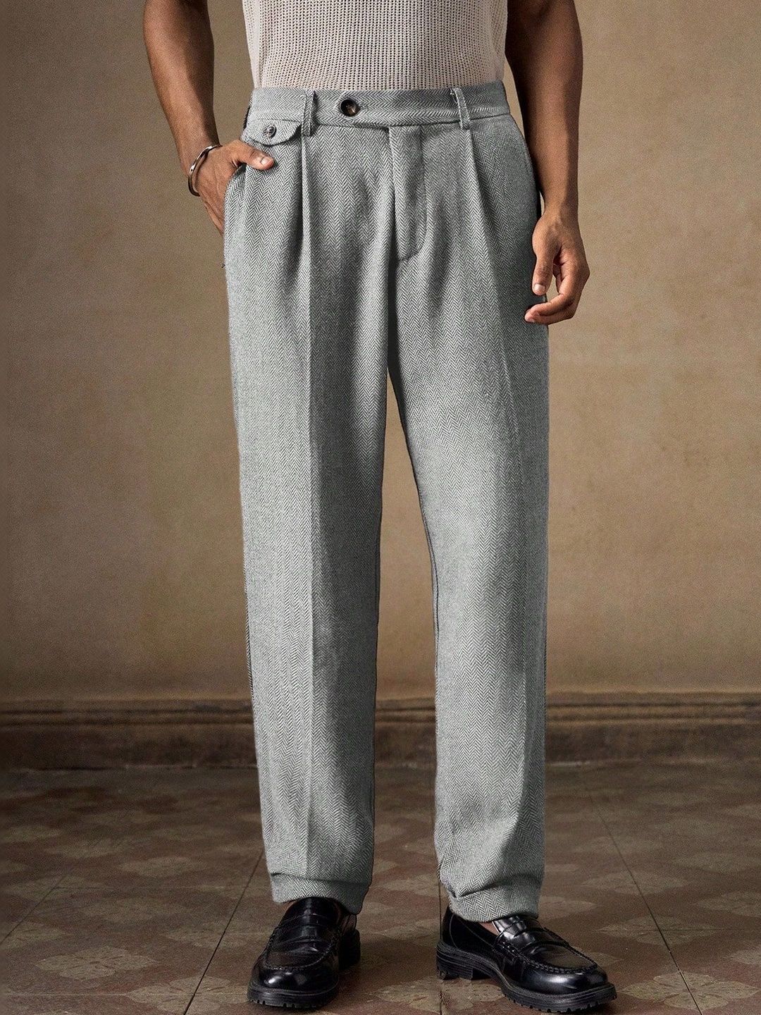 R.Code by The Roadster Life Co. Men Textured High-Rise Pleated Trousers-image-15