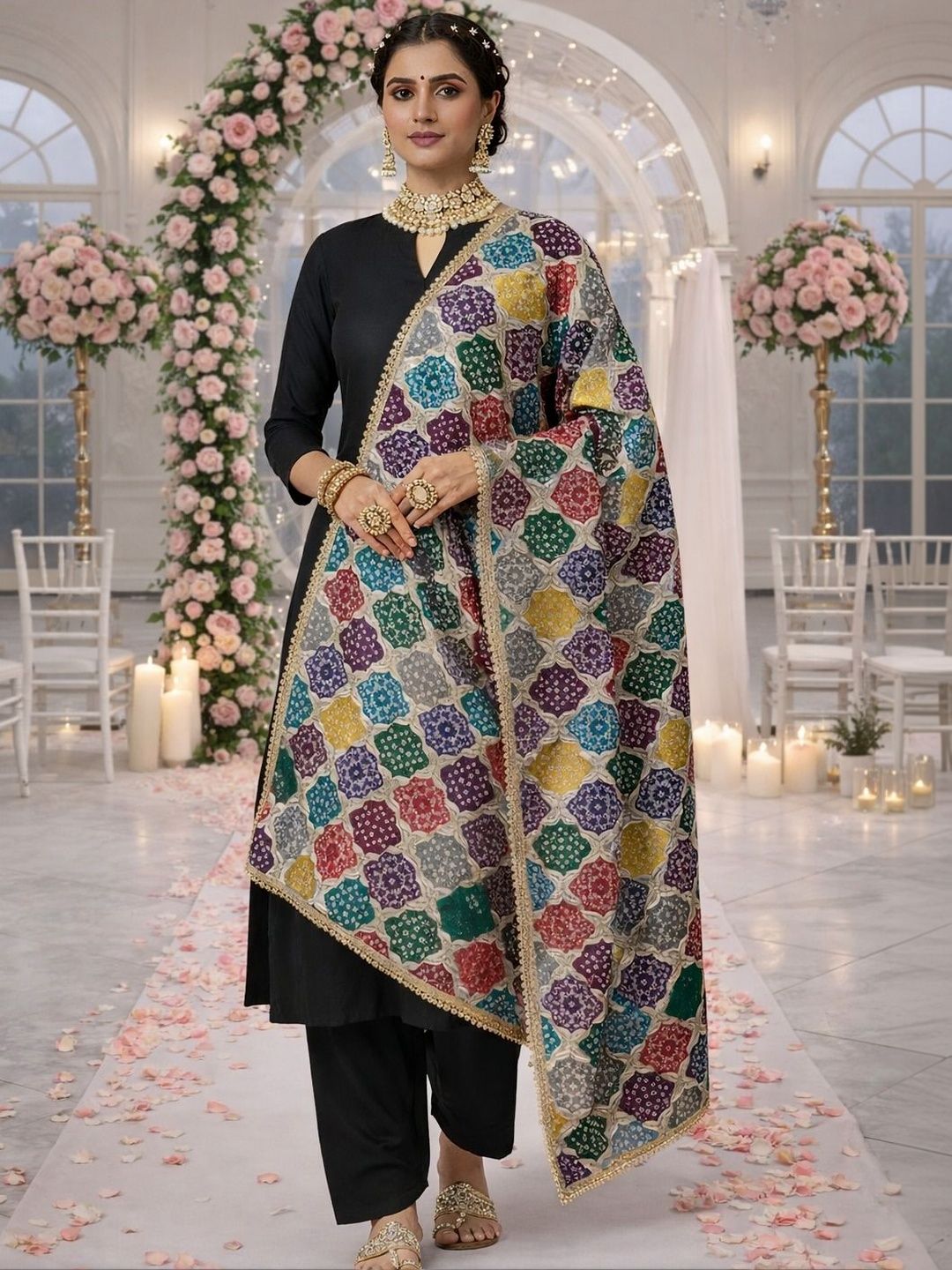Moda Rapido Ethnic Motifs Printed Bandhani Dupatta with Gotta Patti-picture-52