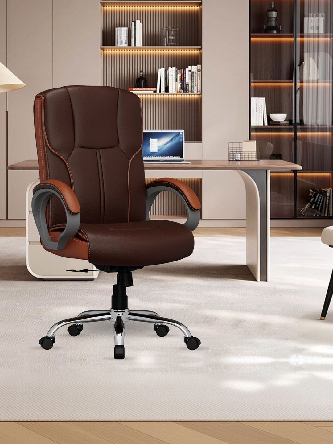 FUGO Brown & Red Adjustable Seat Height Study Arm Chair-image-7