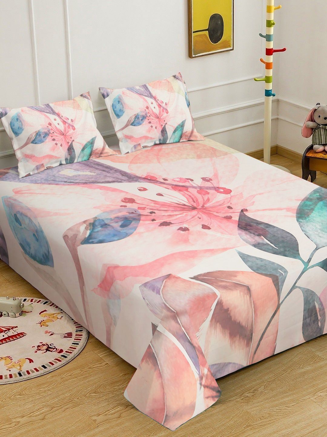 KLOTTHE White Floral Regular 400 TC King Superfine Bedsheets 0.98 In x 0.88 In-image-46