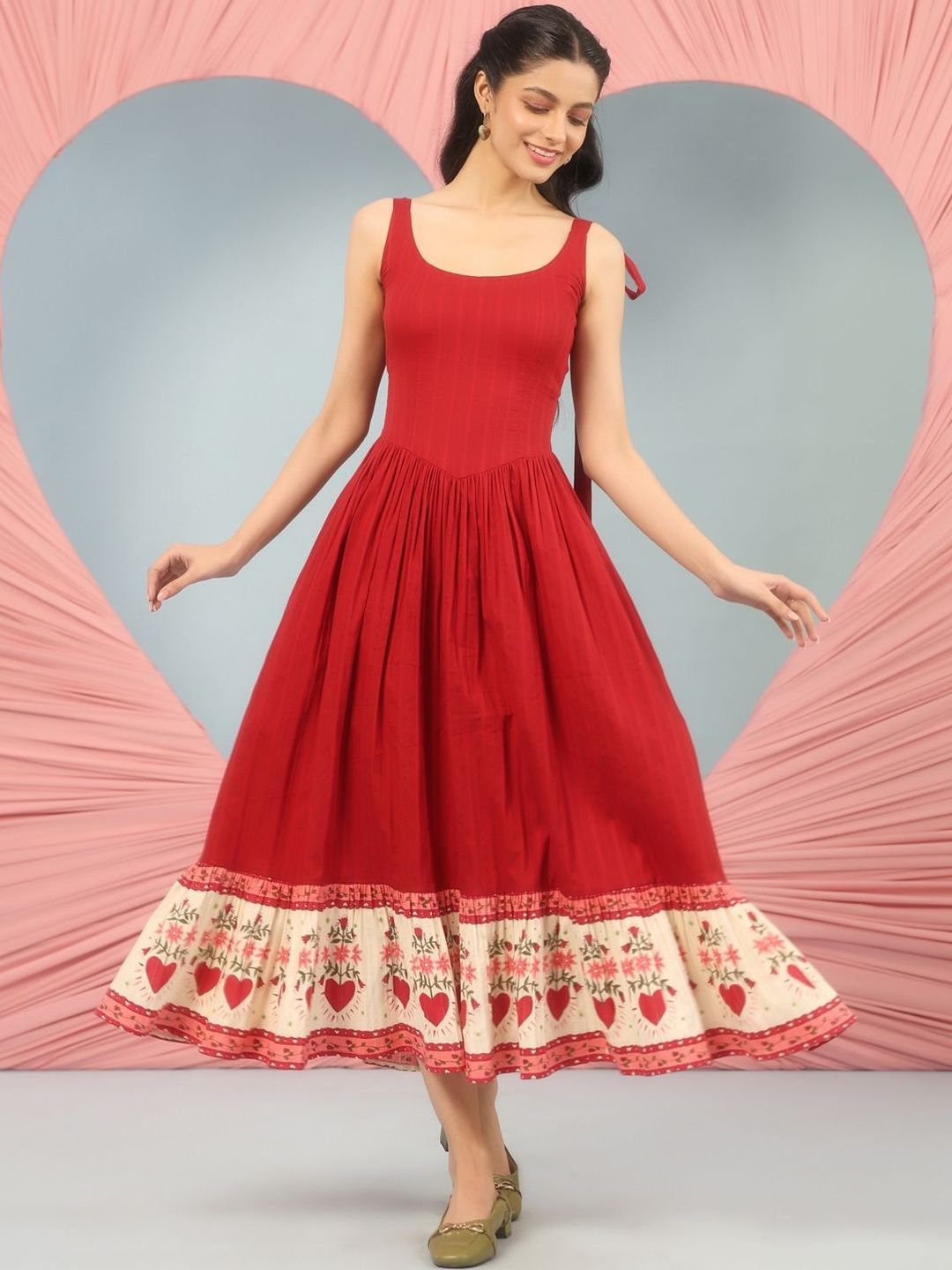 anayna Cotton Fit & Flared Midi Ethnic Dresses