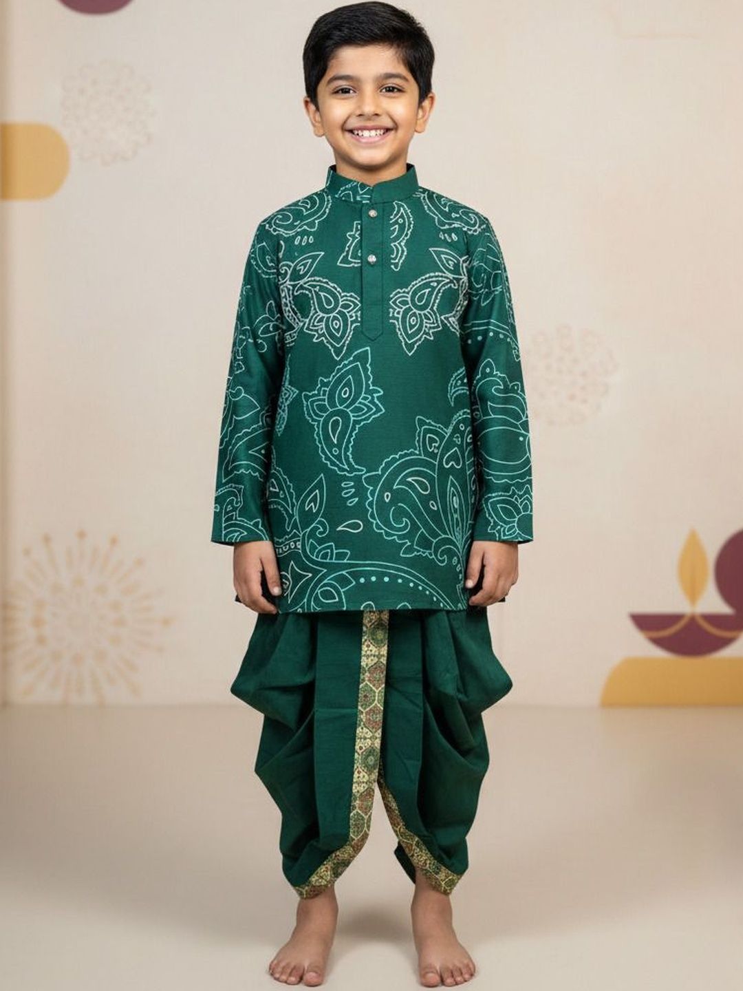 NFC CREATION Boys Printed Regular Dupion Silk Kurta with Dhoti Pants-picture-20
