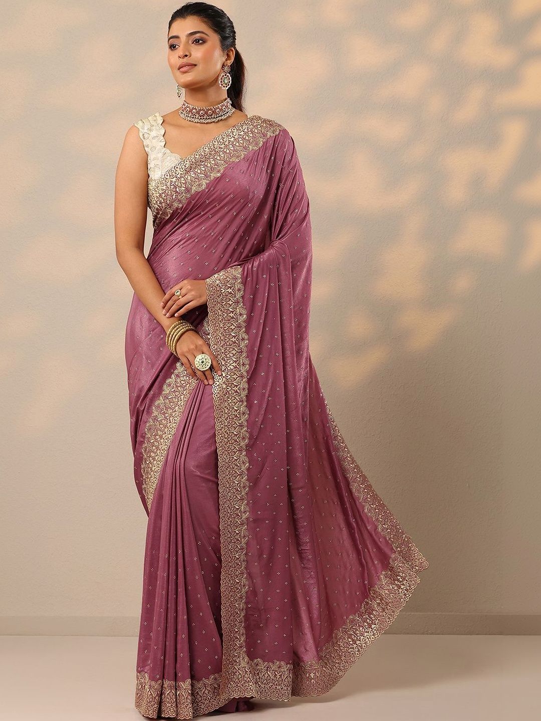 Libas Embellished Zari Pure Crepe Saree