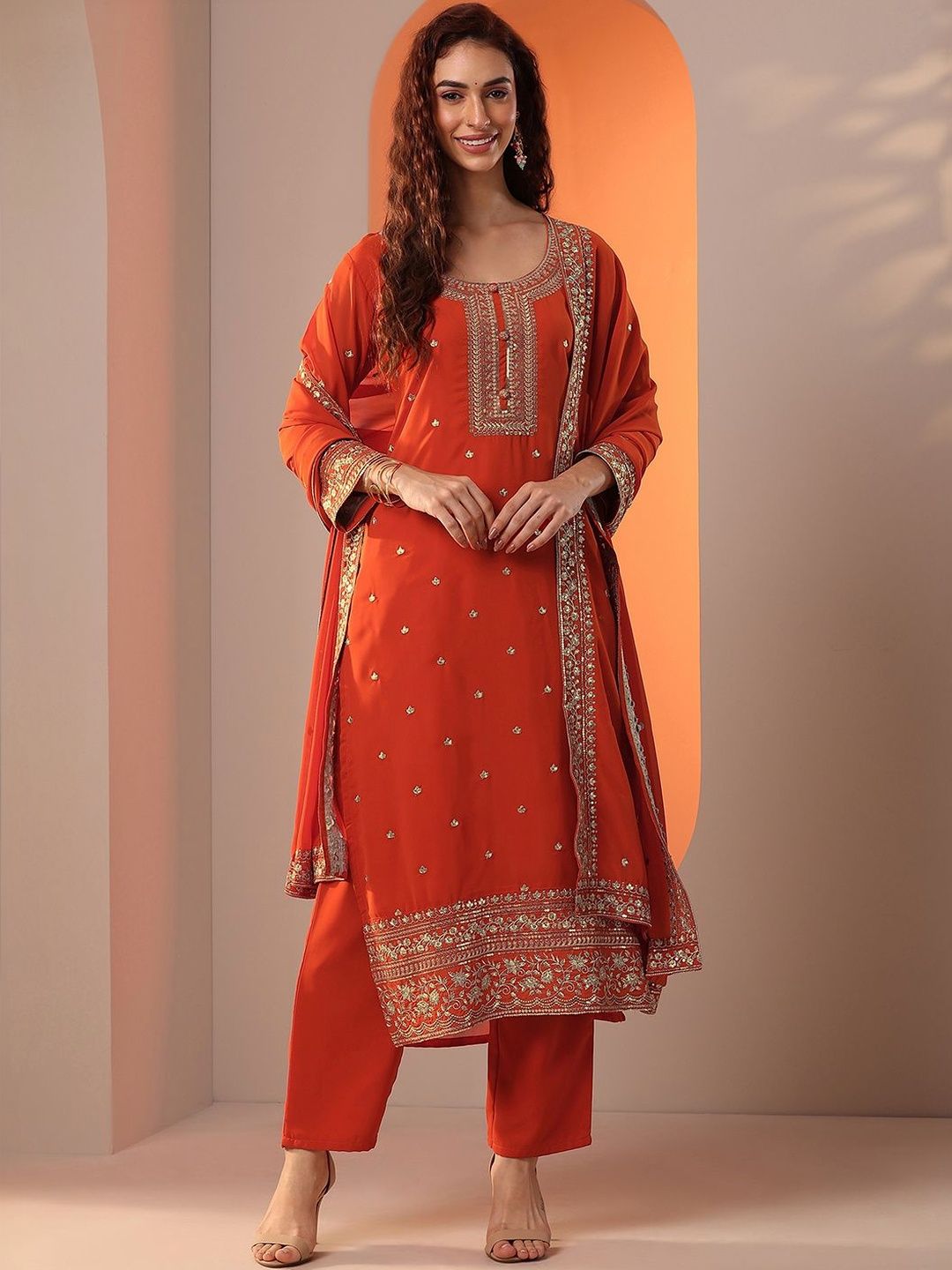 Libas Women Ethnic Motifs Embroidered Regular Kurta with Trousers & With Dupatta-picture-34