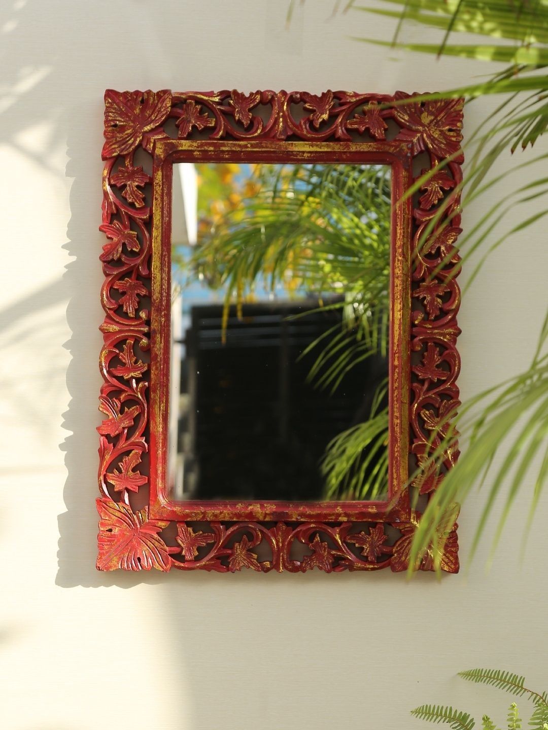 Revive Home Red MDF Wooden Rectangle Wall Mirror-image-48