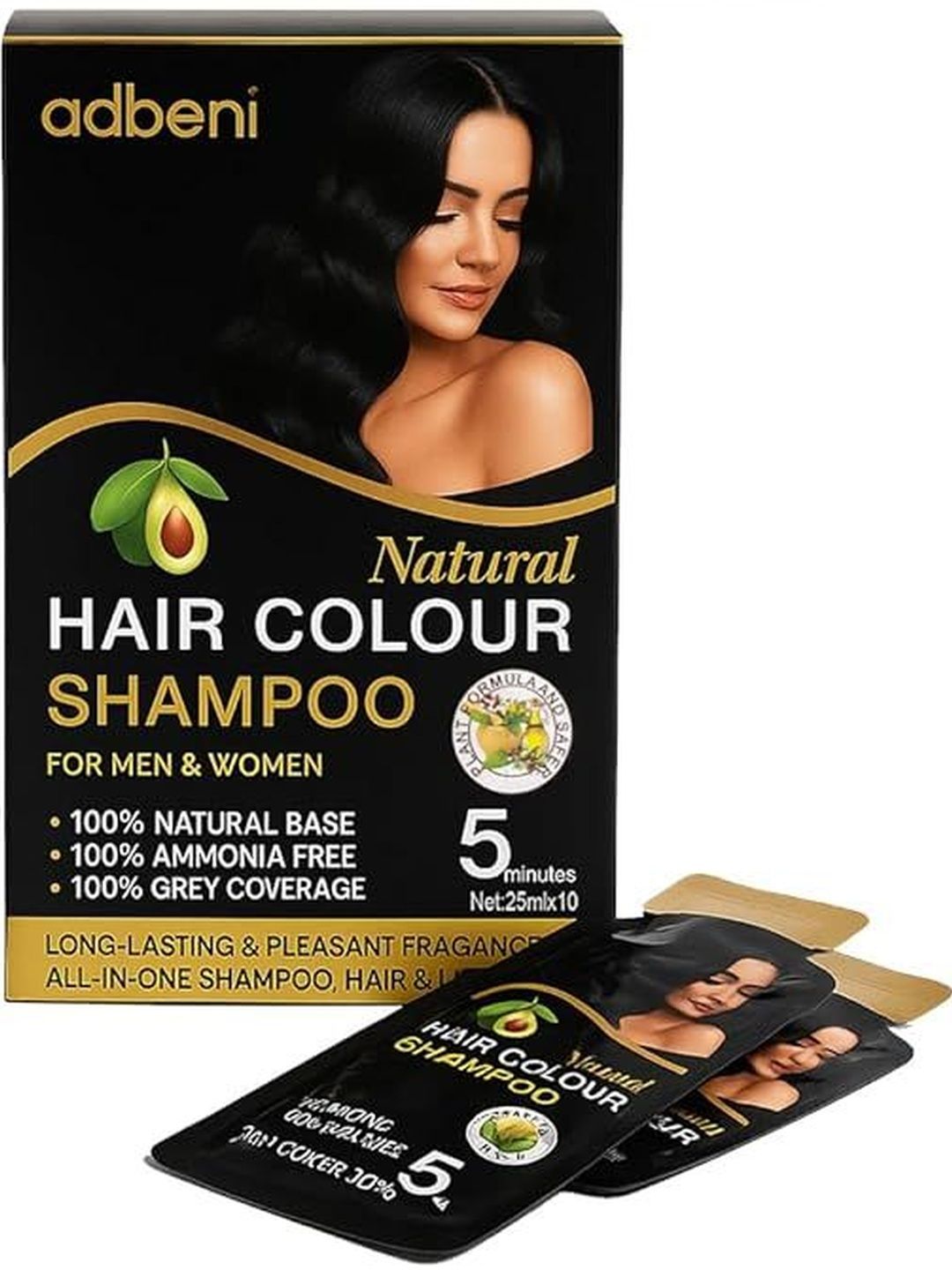 Adbeni Ammonia-Free Hair Colour Shampoo & Conditioner - 250 ml - Natural Black-image-45