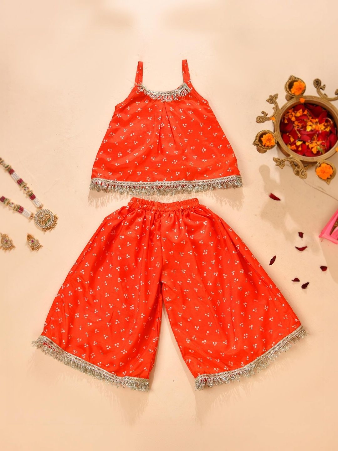 Rangpur Girls Ethnic Motifs Printed Regular Gotta Patti Top with Palazzos-image-44