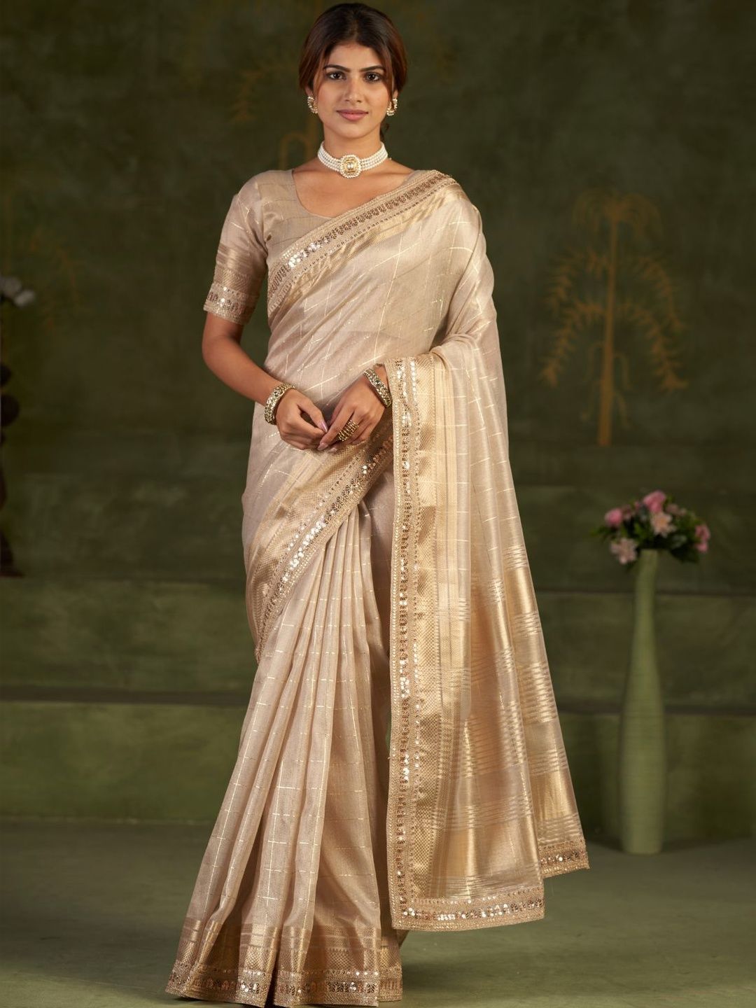 Parmila Fashion Woven Design Sequinned Organza Heavy Work Mysore Silk Saree