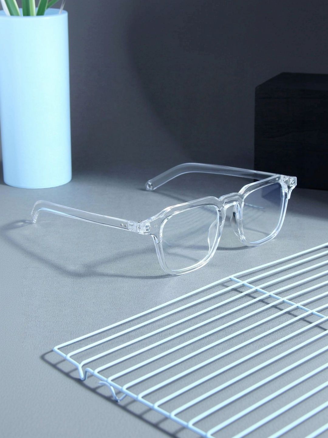 Elligator Men Clear Lens & White Square Sunglasses with-picture-36