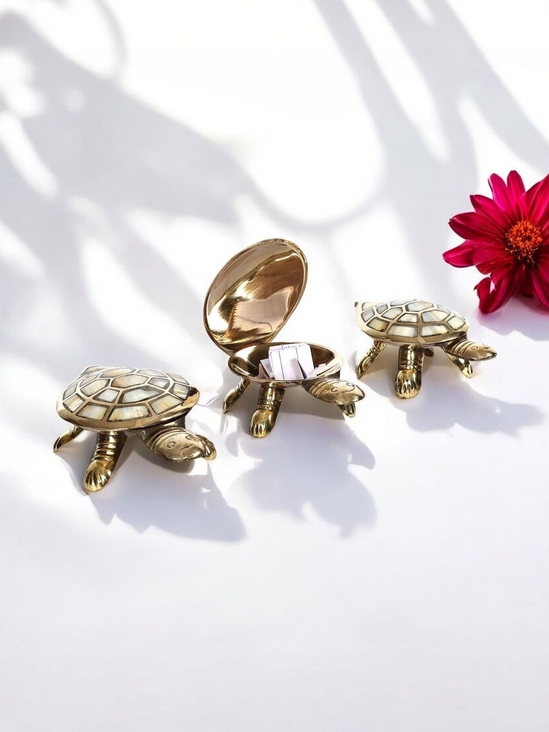 Natriel White Brass Tortoise Good Luck Feng Shui 3Pcs Vastu Yantra-image-3