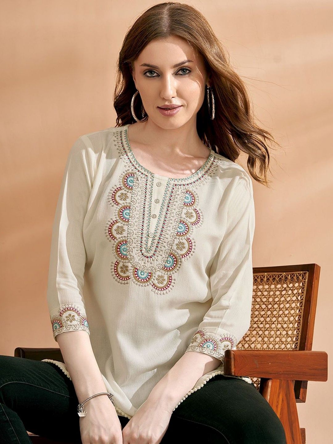 OPIVE FASHION HUB Viscose Rayon Embroidered Ethnic Tunic-picture-39