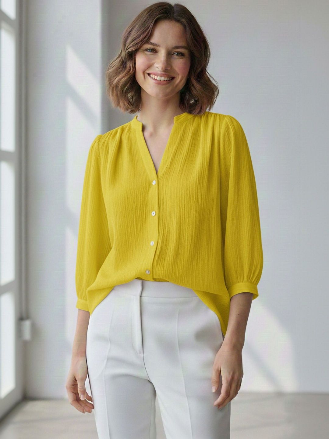 The Roadster Lifestyle Co Self Design Mandarin Collar Shirt Style Tops-picture-50