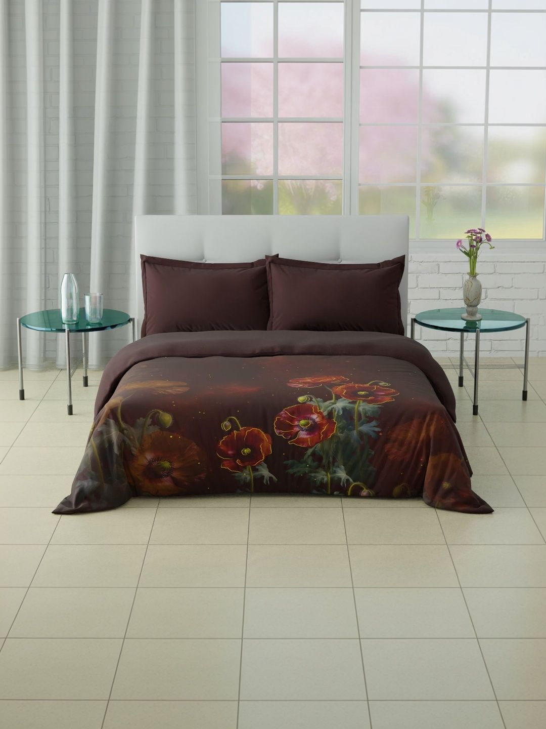 SPACES Brown & Multicoloured Floral AC Room 210 GSM Quilt-image-37