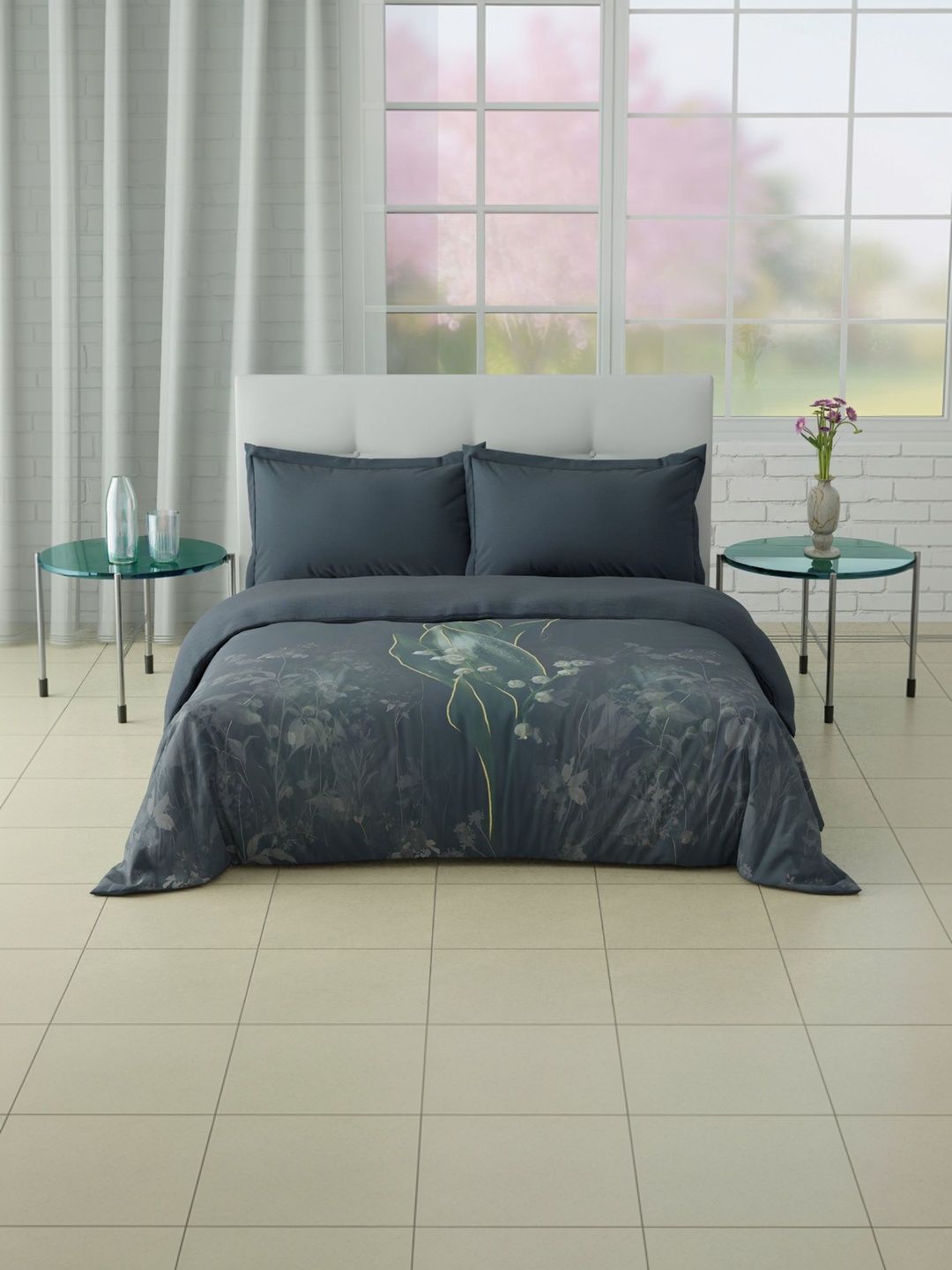 SPACES Teal & Navy Blue Floral AC Room 210 GSM Quilt-picture-48