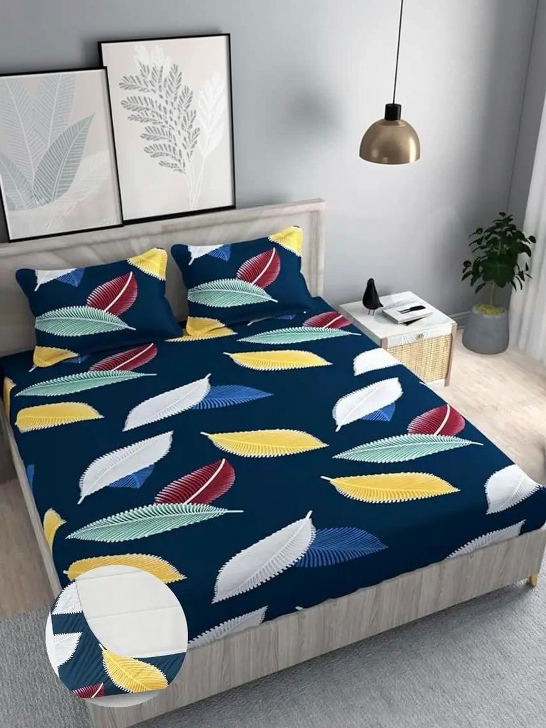 LUZDECOR Blue King Bedsheet with 2 Pillow Covers-picture-23