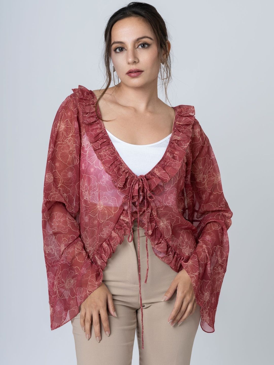 HERE&NOW Women Printed Crop Tie-Up Shrug-picture-24