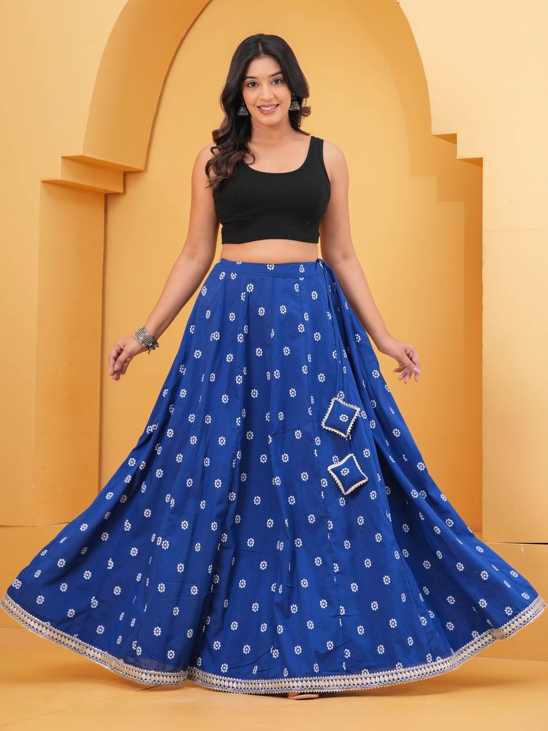 KALINI Printed Maxi-Length Flared Skirts