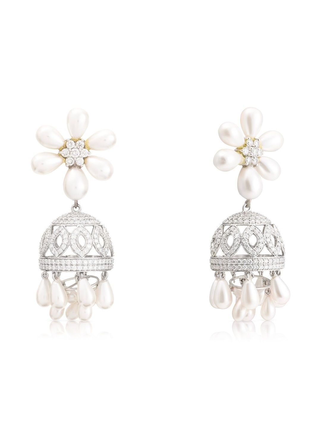 NAMRA JEWELS 14KT Gold Pearl Blossom Lab-Grown Diamond Jhumka Earrings -7.27 ct-picture-49