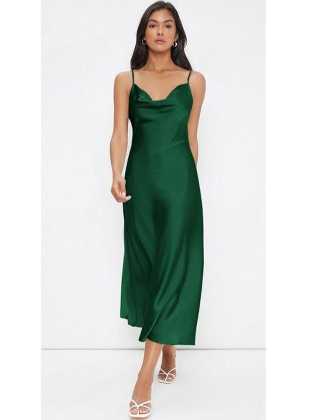 Suo Cowl Neck Satin Sheath Midi Dress view 1