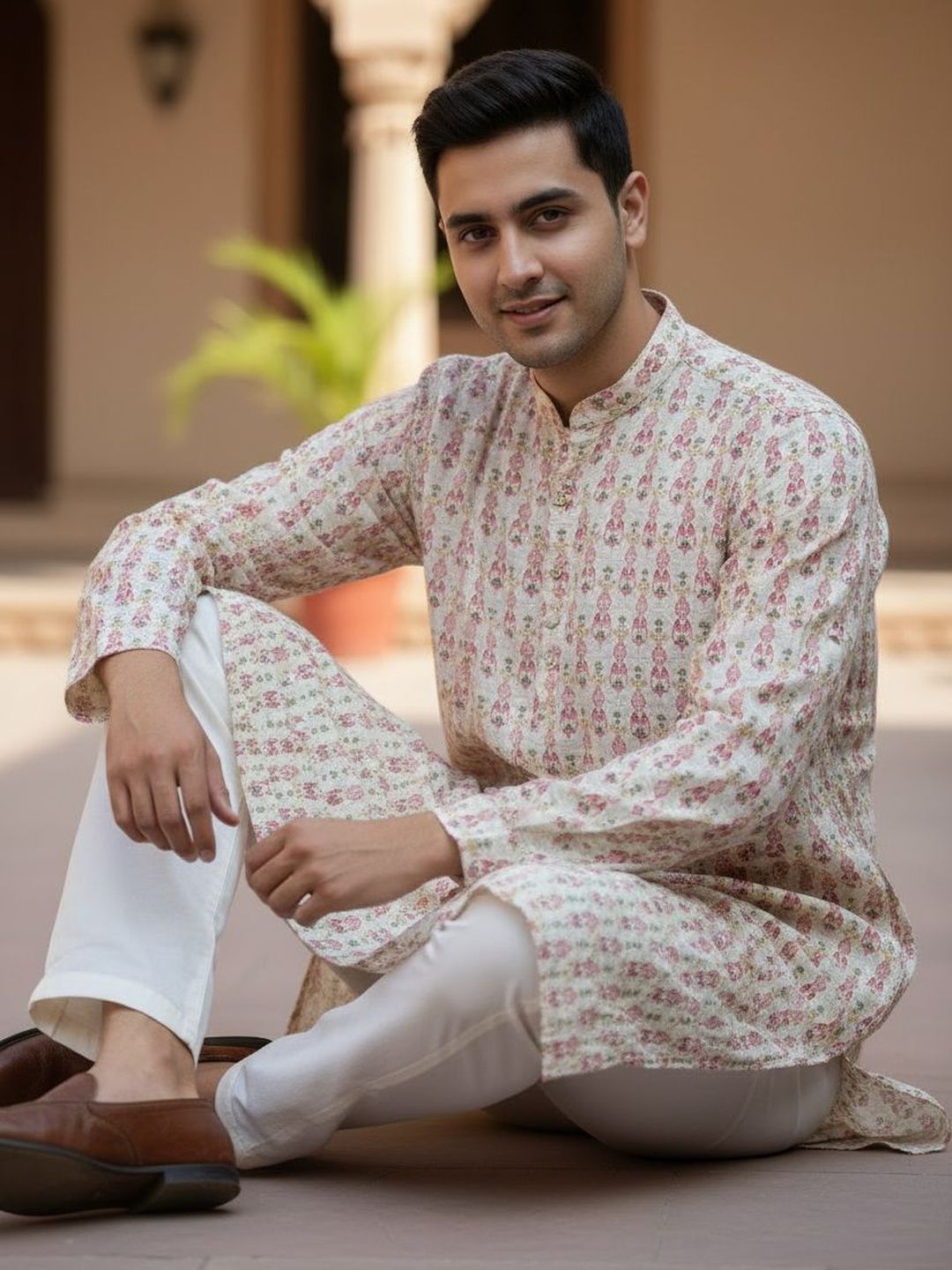 House of Pataudi Embroidered Cotton Mandarin Collar Knee Length Straight Kurta-picture-22