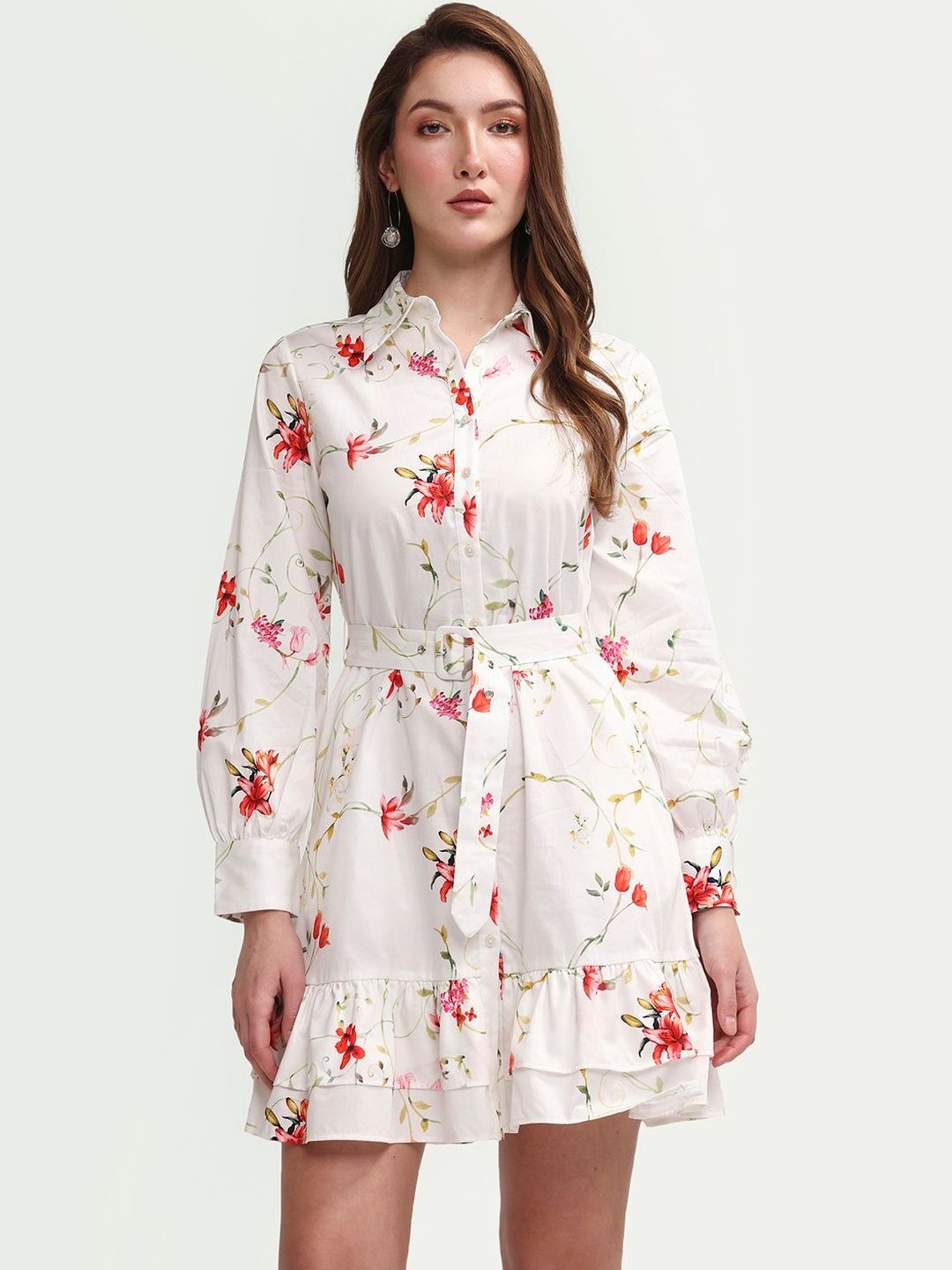 RAREISM Women Off White Fit And Flare Fit Regular Collared Dress-picture-43
