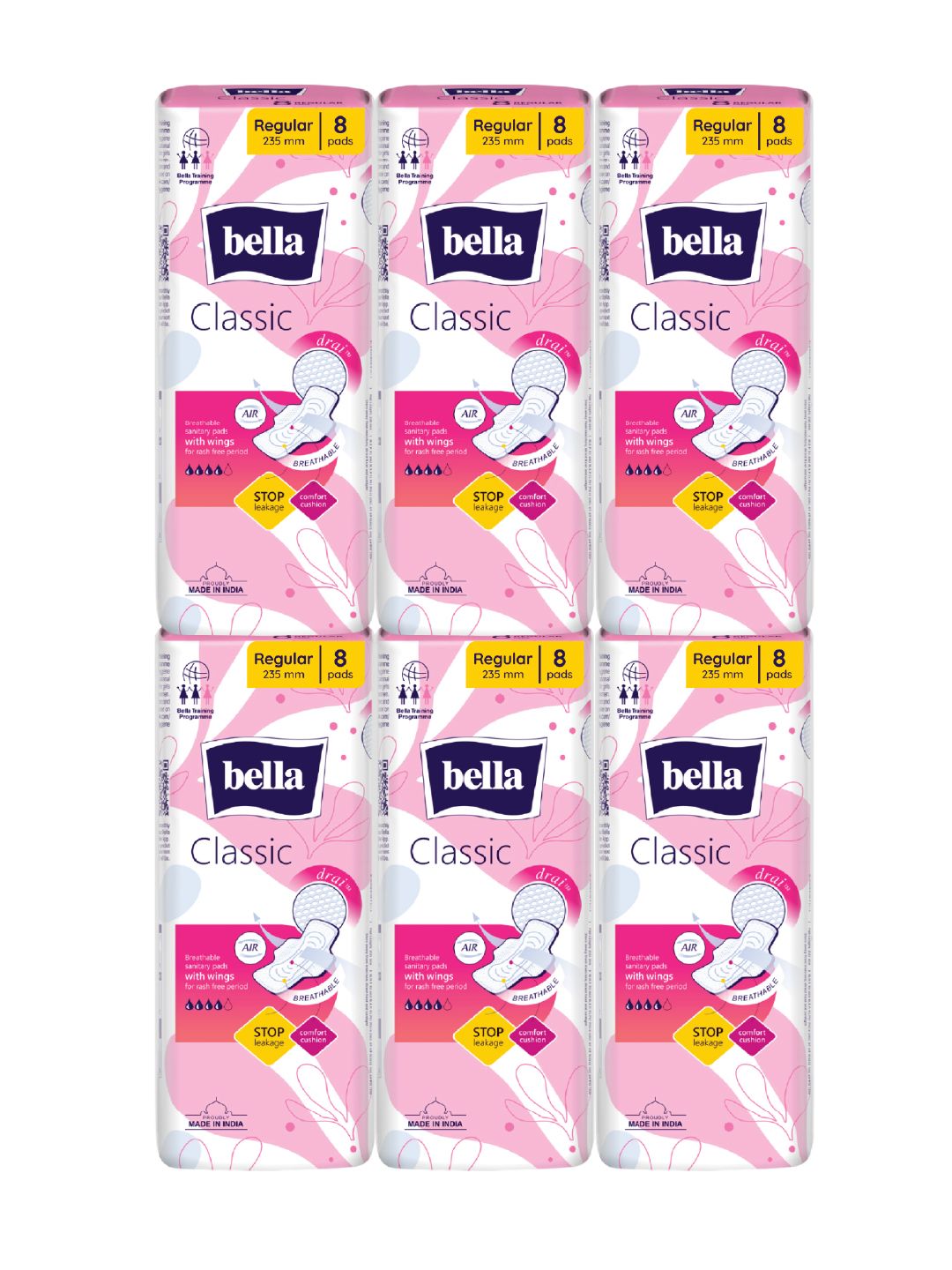 bella Set of 6 Regular Drai Wings Classic Sanitary Napkins - Regular 235mm - 8 Pads Each-image-31
