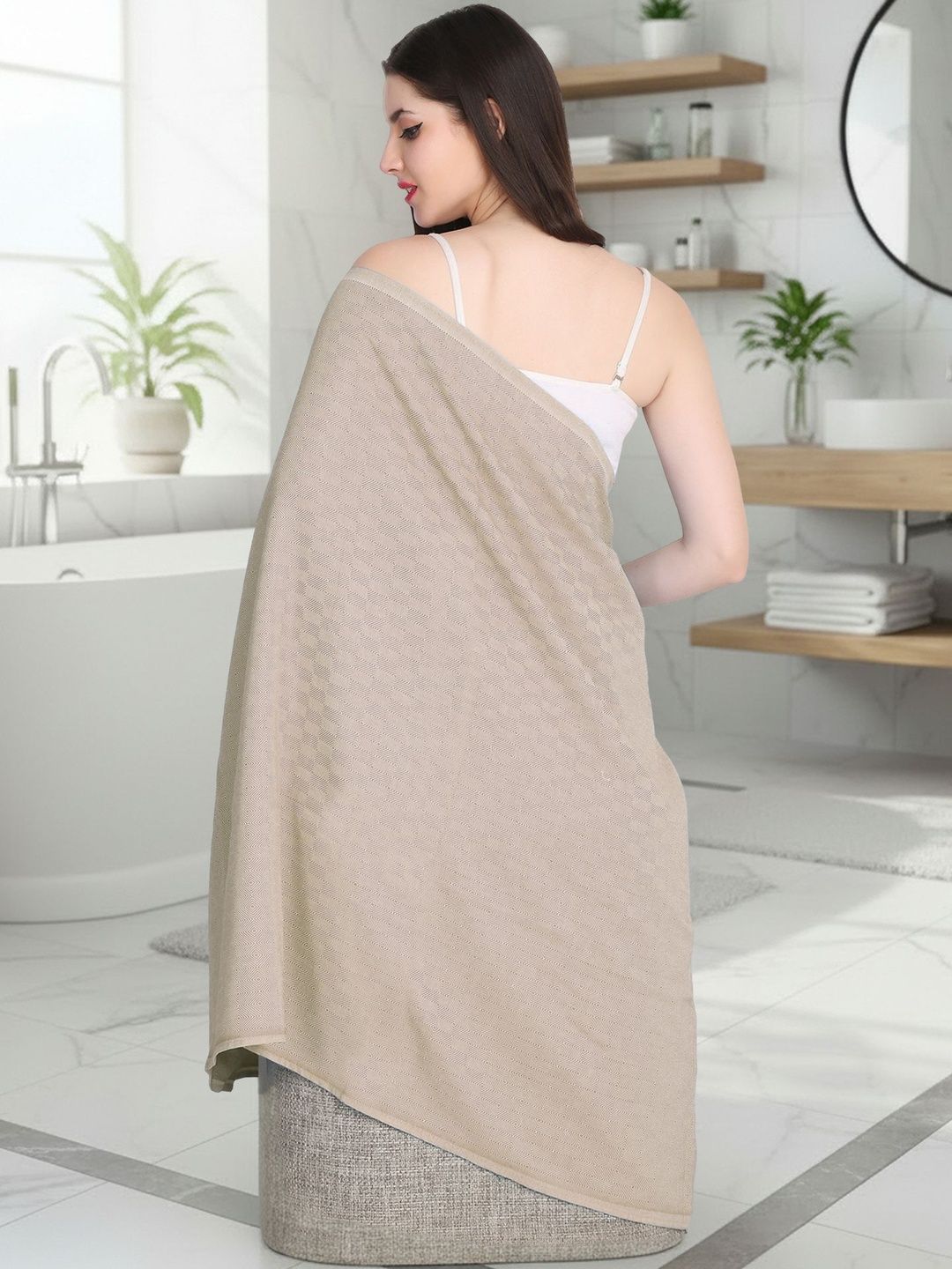 ZAHYA Khaki & Beige 1 Striped Bamboo 250 GSM Bath Towel-image-0