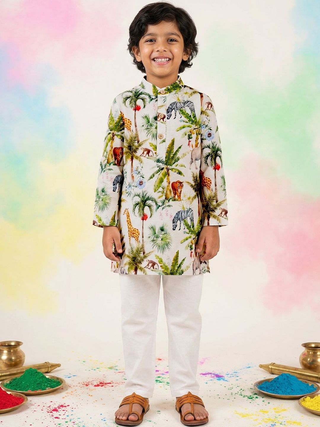 Nauti Nati Boys Ethnic Motifs Printed Regular Pure Cotton Kurta with Pyjamas-image-36