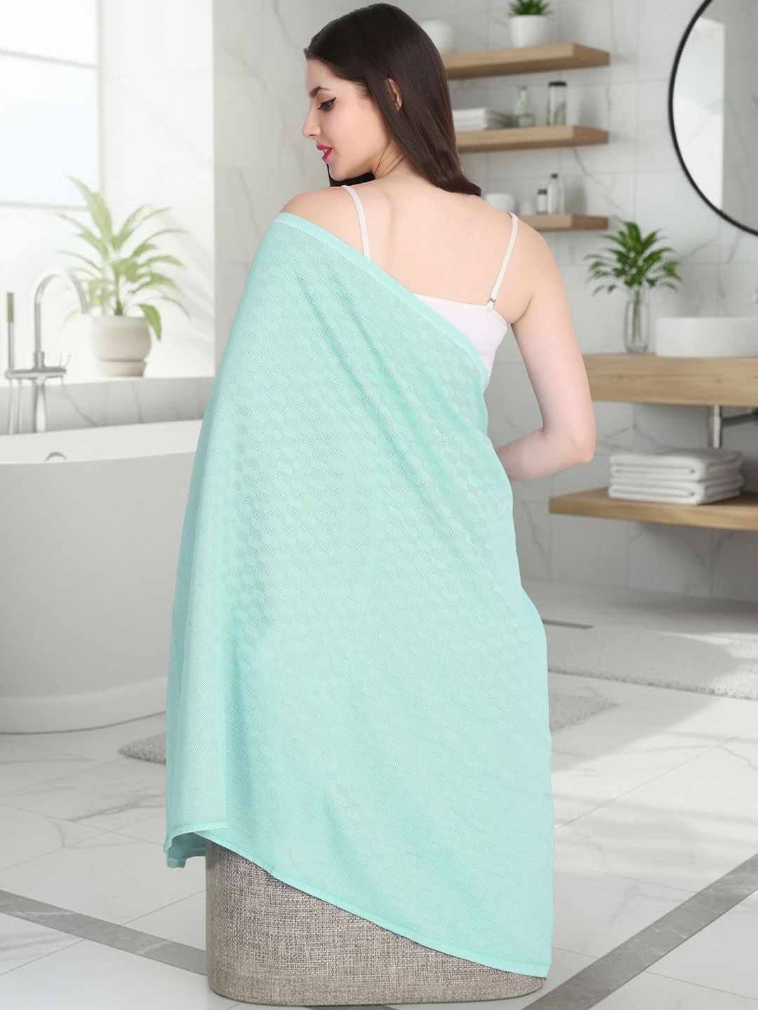 ZAHYA Green & Turquoise Blue 1 Striped Bamboo 250 GSM Bath Towel-image-43