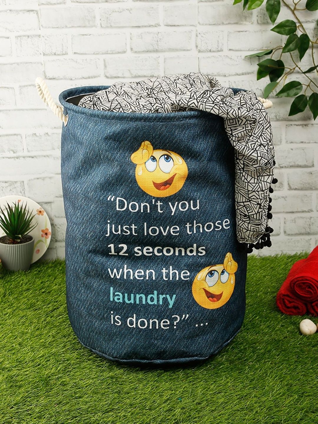 Myntra Elegant Homes Teal-Blue & White Printed Foldable Laundry Bag With Handles-image-22