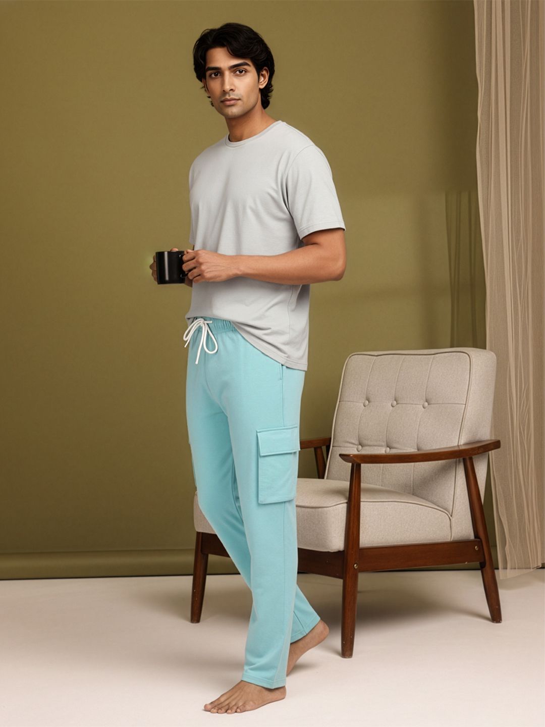ETC Men Mid-Rise Pure Cotton Cargo Style Lounge Pants-picture-35