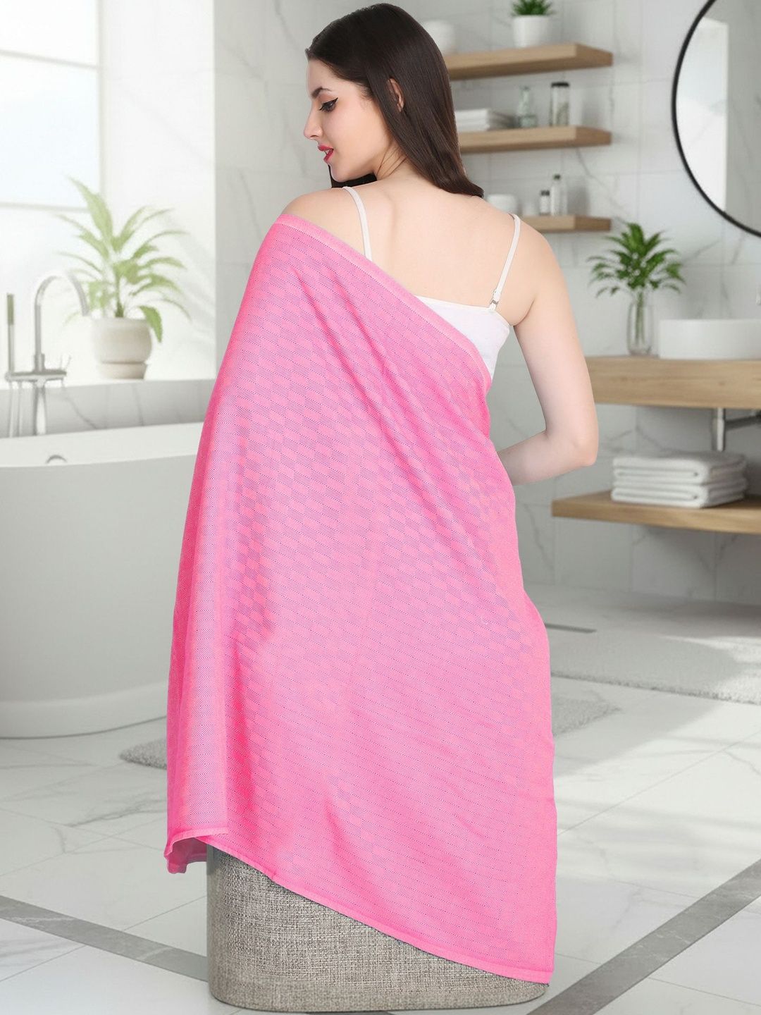ZAHYA Pink & Pink 1 Printed Bamboo 250 GSM Bath Towel-image-33