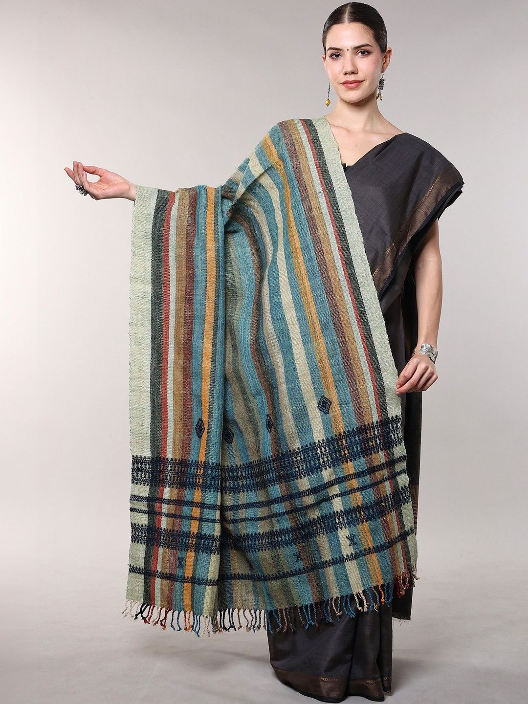 Exotic India Women Striped Woven Design Shawl-image-29