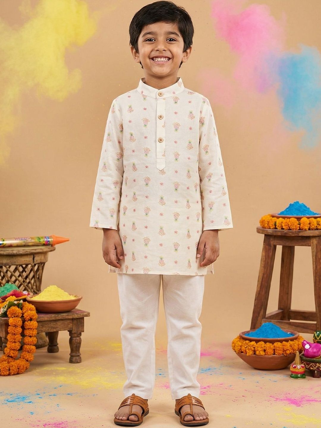Nauti Nati Boys Ethnic Motifs Printed Regular Pure Cotton Kurta with Pyjamas-picture-16