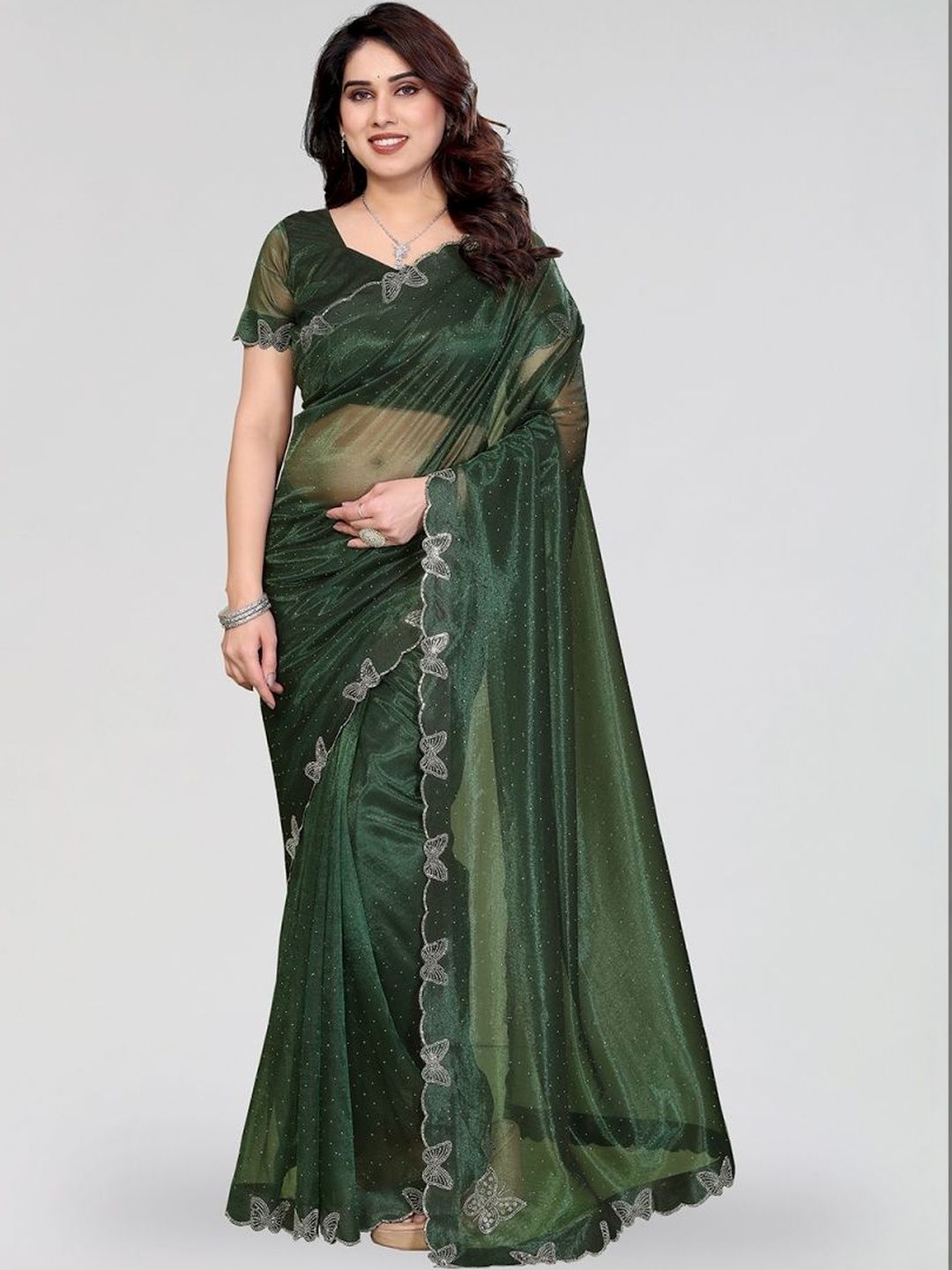 STYLETONE Embellished Sequinned Net Heavy Work Saree-image-46