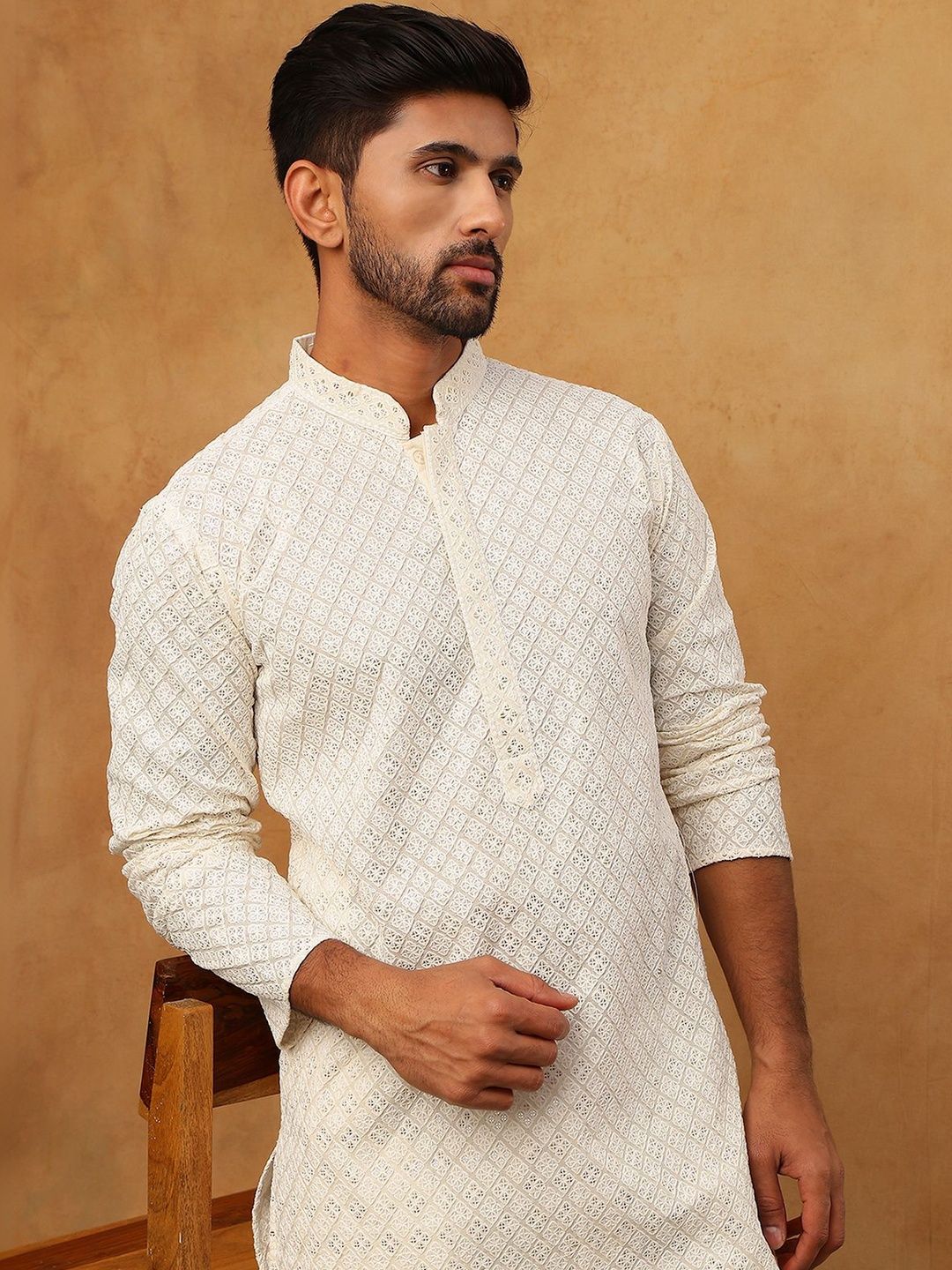 Jompers Men Ethnic Motifs Embroidered Regular Chikankari Kurta with Trousers-picture-25