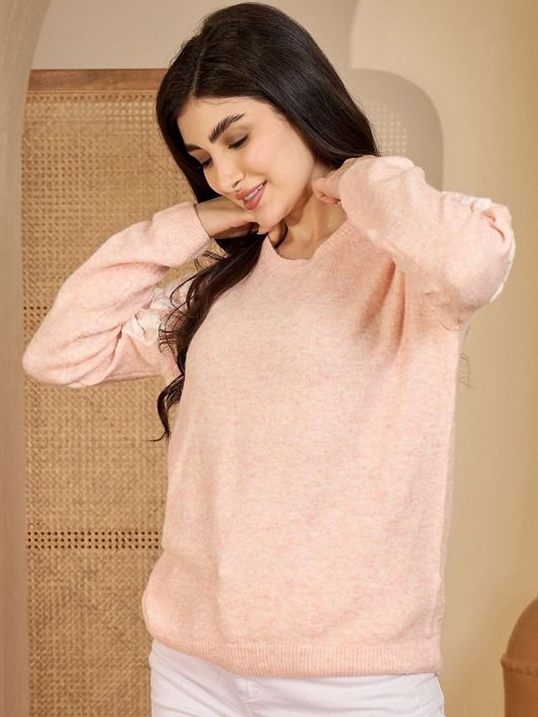 Sangria Embroidered Wool Round Neck Pullover Sweaters-picture-22