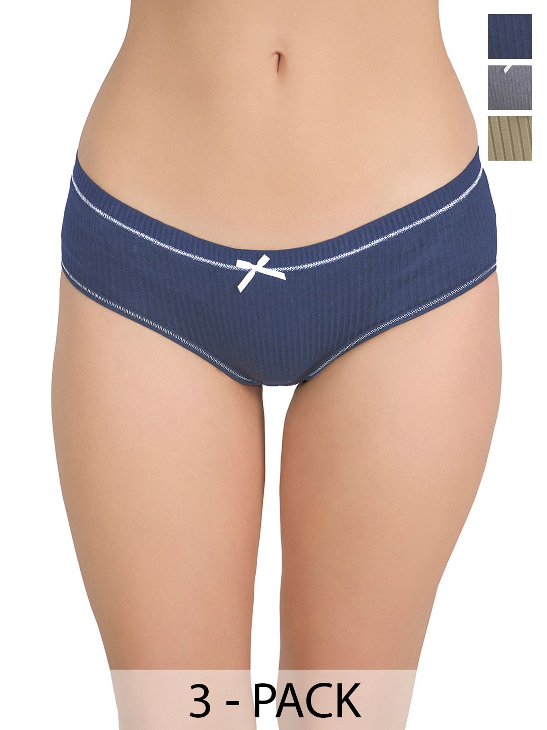 Moda Rapido Pack of 3 Ribbed Cotton Low-Rise Hipster Briefs-image-8