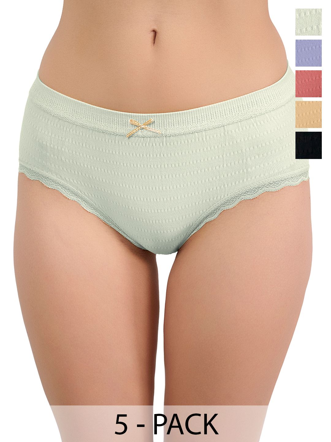 Moda Rapido Pack Of 5 Cotton Seamless Mid-Rise Basic Briefs-picture-25