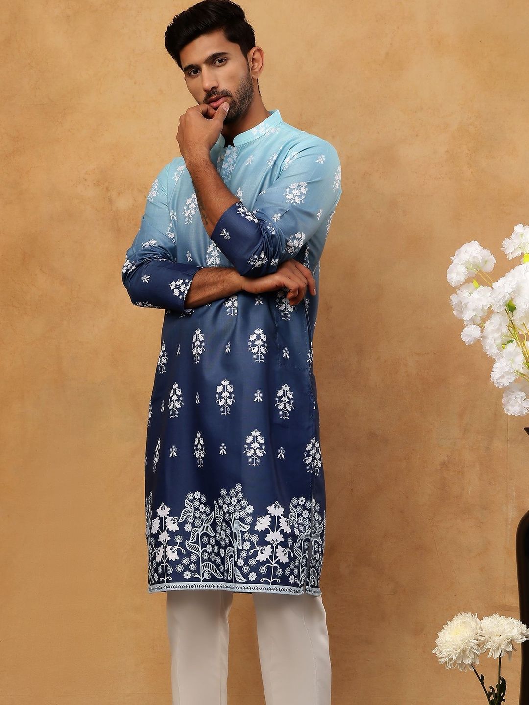 Jompers Men Ombre Printed Regular Kurta with Trousers-picture-15