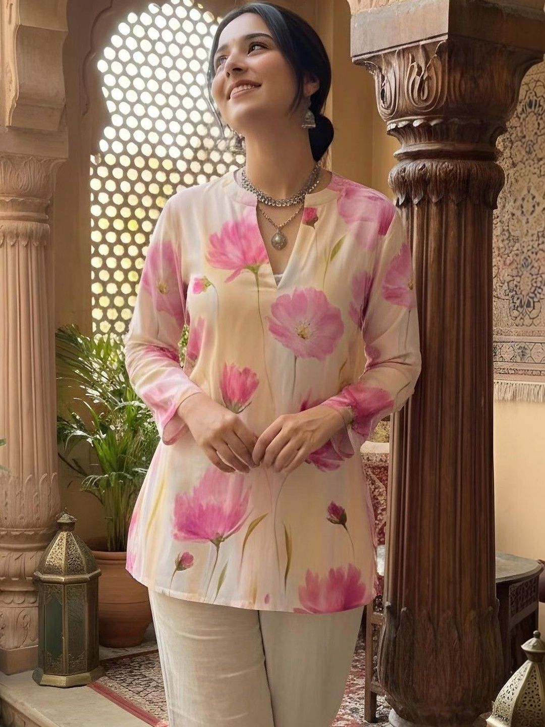 Anouk Mirage Floral Printed V-Neck Pure Cotton Kurti-picture-48