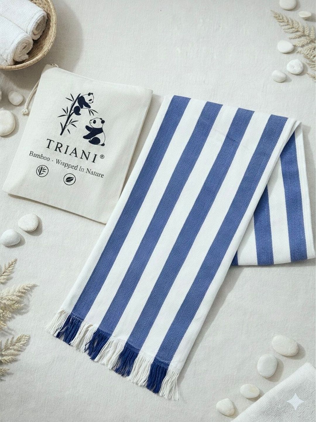 Triani Blue & Blue 1 Striped Bamboo 250 GSM Bath Towel-image-17